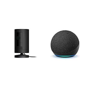 Ring Stick Up Cam Plug-In HD security camera (Black) with Echo Dot (4th Gen - Charcoal)