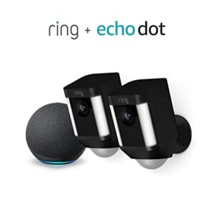 Ring Spotlight Cam Battery HD Security Camera - 2-Pack (Black) and Echo Dot (4th Gen)