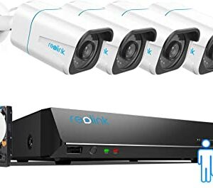 REOLINK 4K Security Camera System, 4pcs H.265 4K PoE Security Cameras Wired with Person Vehicle Detection, 8MP/4K 8CH NVR with 2TB HDD for 24-7 Recording, RLK8-810B4-A