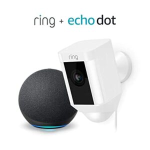 Ring Spotlight Cam Wired: Plugged-in HD Security Camera (White) and Echo Dot (4th Gen)